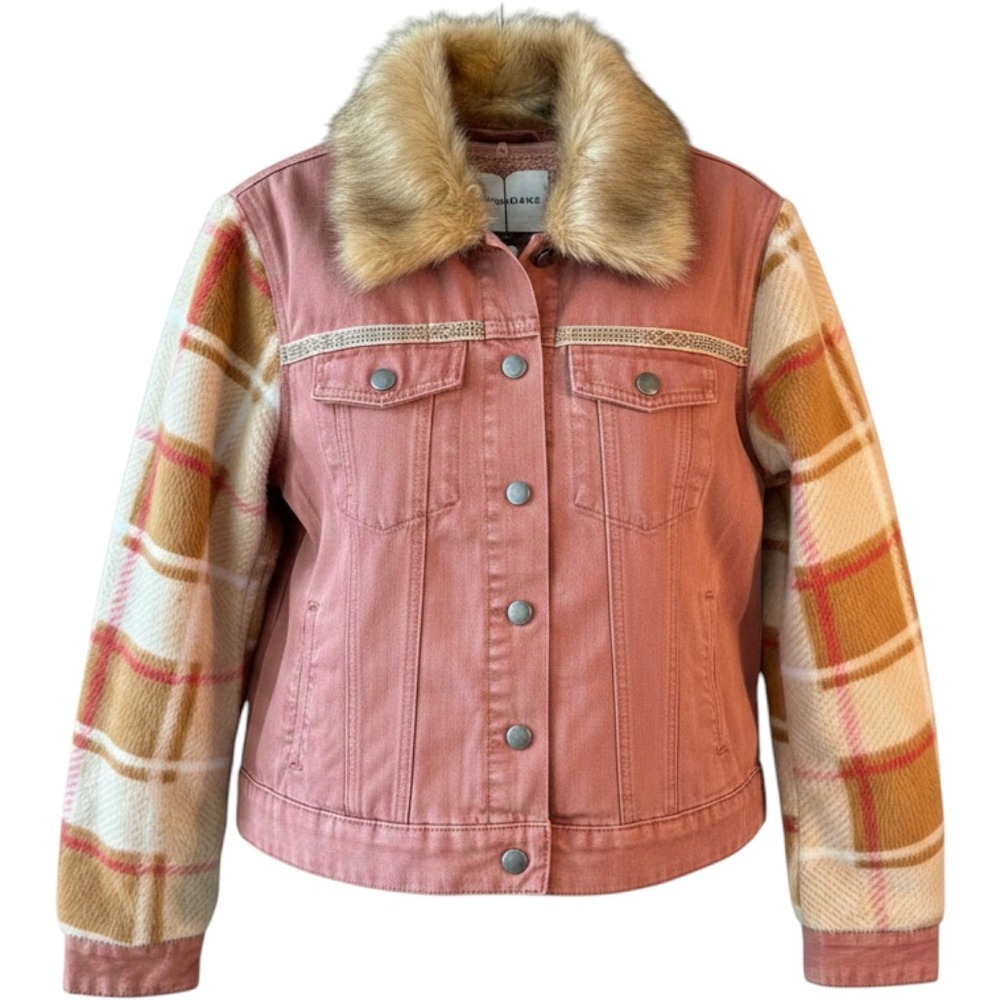 Desigual Denim Faux Fur Jacket Women's 8 NWT